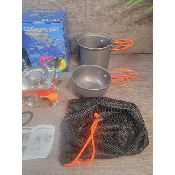 Camping Cooking Set - Gas Stove, 2 Pots, Big 18.6 oz Mug, Foldable Silverware US - Picture 8 of 12
